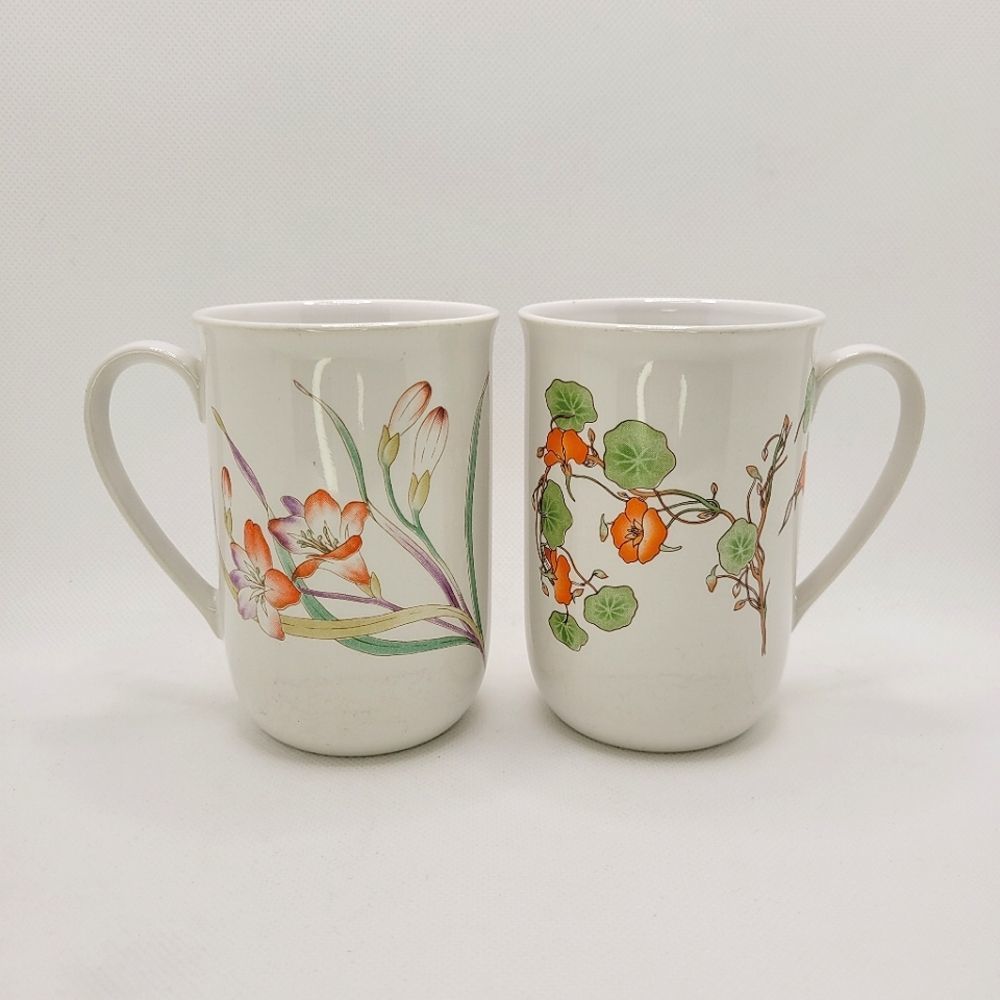 Natures Gold Vintage Korea Al Mar Floral 8 Oz Set Of 2 Coffee Tea Cups